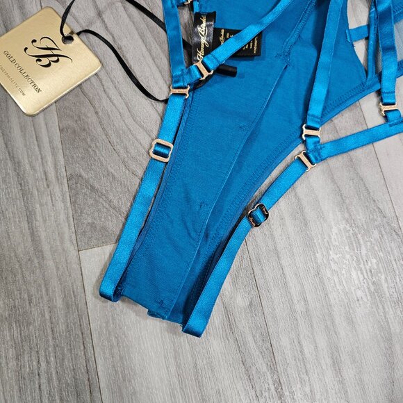 Honey Birdette Mistress T Peacock Blue Faux Leather Ouvert Brief Panty Size L - Picture 7 of 8